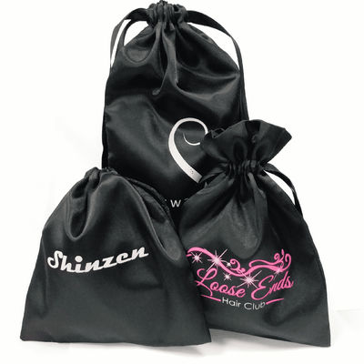 ROHS Black Satin Drawstring Bag Pouch Hair Extention Wig Package
