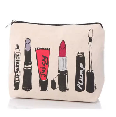 Makeup Storage Cotton Canvas Cosmetic Bag Bulk Pouch With Zipper Closure