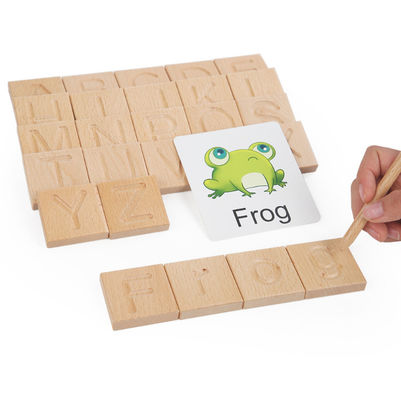 Wood Montessori Learning Toy Spelling Words Alphabet Puzzle Matching Words