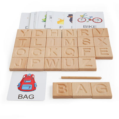 Wood Montessori Learning Toy Spelling Words Alphabet Puzzle Matching Words