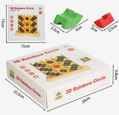 Preschool Interactive Montessori Educational Toy BPA Free Rattles Teether 3D Wooden Rainbow Blocking Rings