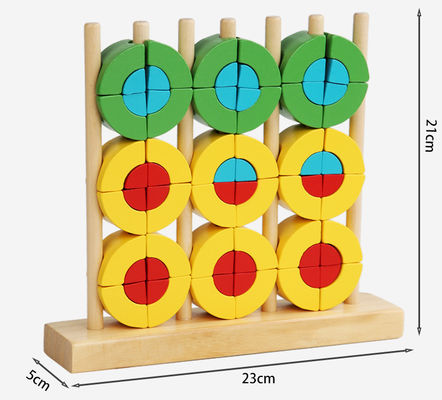 Preschool Interactive Montessori Educational Toy BPA Free Rattles Teether 3D Wooden Rainbow Blocking Rings