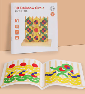 Preschool Interactive Montessori Educational Toy BPA Free Rattles Teether 3D Wooden Rainbow Blocking Rings