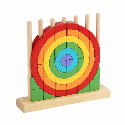 Eco Friendly Washable Kindly Toys Montessori Puzzles Education Wooden Rainbow Rings