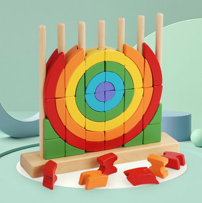Eco Friendly Washable Kindly Toys Montessori Puzzles Education Wooden Rainbow Rings