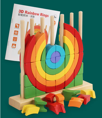 Eco Friendly Washable Kindly Toys Montessori Puzzles Education Wooden Rainbow Rings