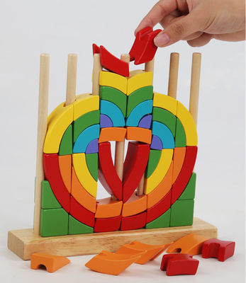 Eco Friendly Washable Kindly Toys Montessori Puzzles Education Wooden Rainbow Rings