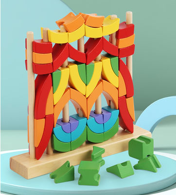 Eco Friendly Washable Kindly Toys Montessori Puzzles Education Wooden Rainbow Rings