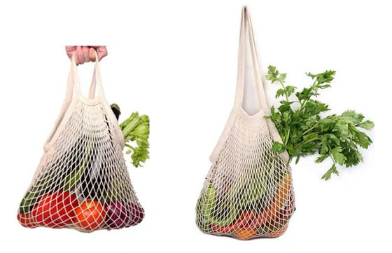 Washable Reusable Cotton Mesh Tote Bags For Produce